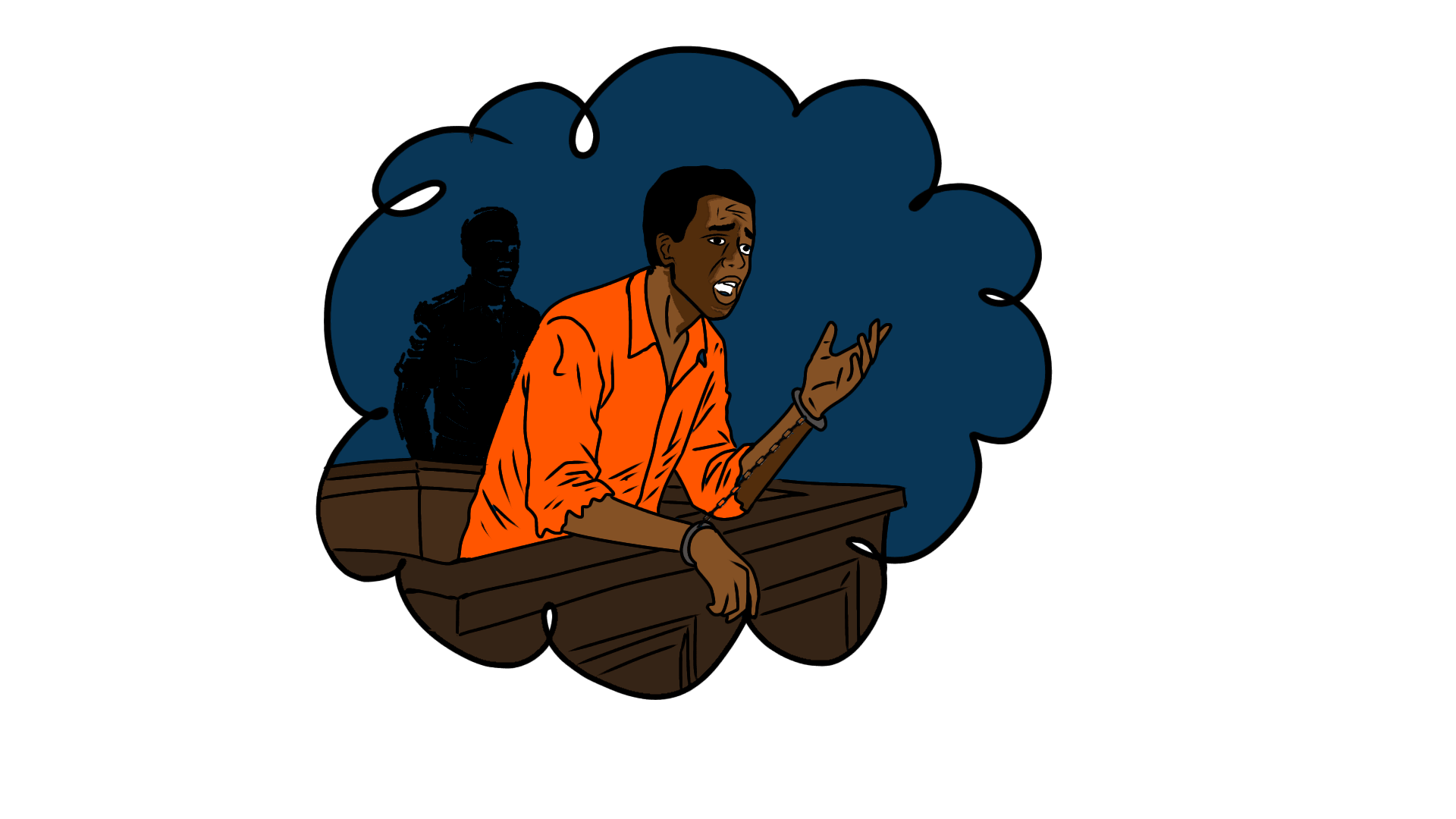 Illustration of Odinga in the dock with handcuffs, saying to the judge “I’m innocent. Makarao ndio waliweka picha Facebook”