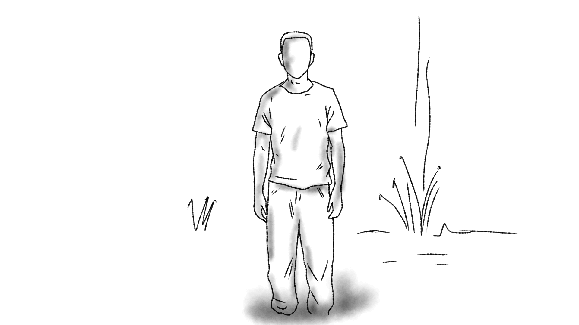 Illustration of a distorted man figure.